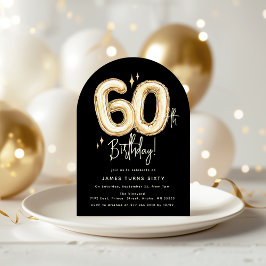 Convites Festa de Aniversário de 60 Anos Balão Dourado Mode