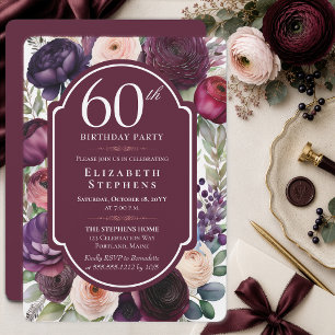 Convites Festa de Aniversário de 60 anos com Ranúnculo Flor