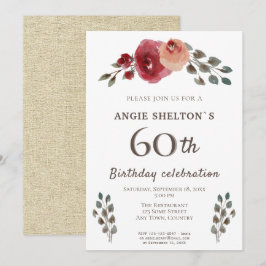 Convites Festa de Aniversário de 60 anos com Rosas Florais 