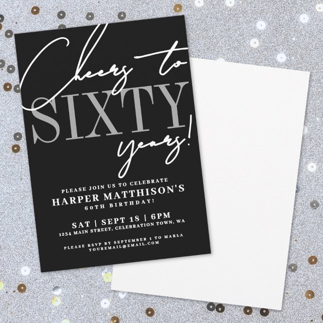 Convites Festa de Aniversário de 60 anos do Sixty Black (Sixty Black 60th Birthday Party Invitation)