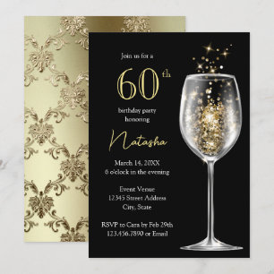 Convites Festa de Aniversário de 60 anos Elegante Dourado e