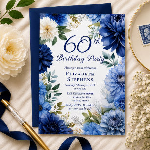 Convites Festa de Aniversário de 60 Anos Elegante Flor de D