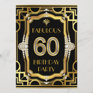 Convites Festa de Aniversário de 60 anos em Art Deco
