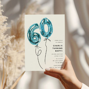 Convites Festa de Aniversário de 60 Anos Minimal Azul 60 Ba