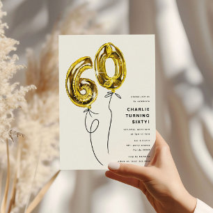 Convites Festa de Aniversário de 60 Anos Minimal Gold 60 Ba