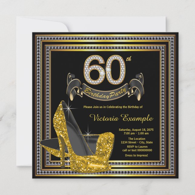 Convites Festa de Aniversário de 60 Anos para Mulheres com  (Frente)