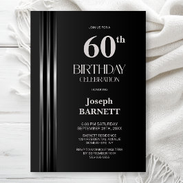 Convites Festa de Aniversário de 60 anos Preto com Listras