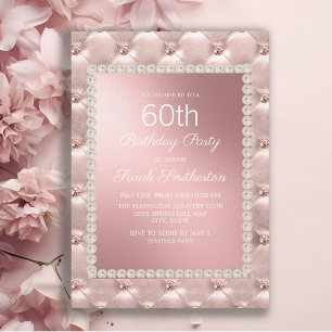 Convites Festa de Aniversário de 60 Anos Rosa Bege Elegante