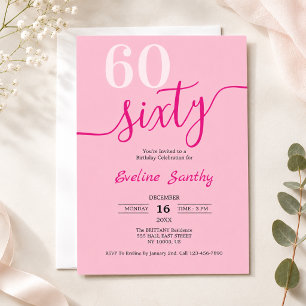 Convites Festa de Aniversário de 60 Anos Rosa Blush Sixty S