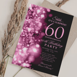 Convites Festa de Aniversário de 60 anos surpresa cor de ro