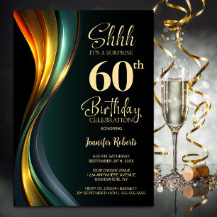 Convites Festa de Aniversário de 60 Anos Surpresa Preta e D