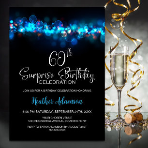Convites Festa de Aniversário de 60 anos Surpresa Preto com