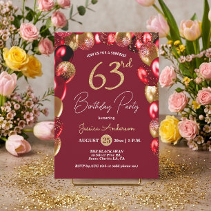 Convites Festa de Aniversário de 63 anos Surpresa Dourado B