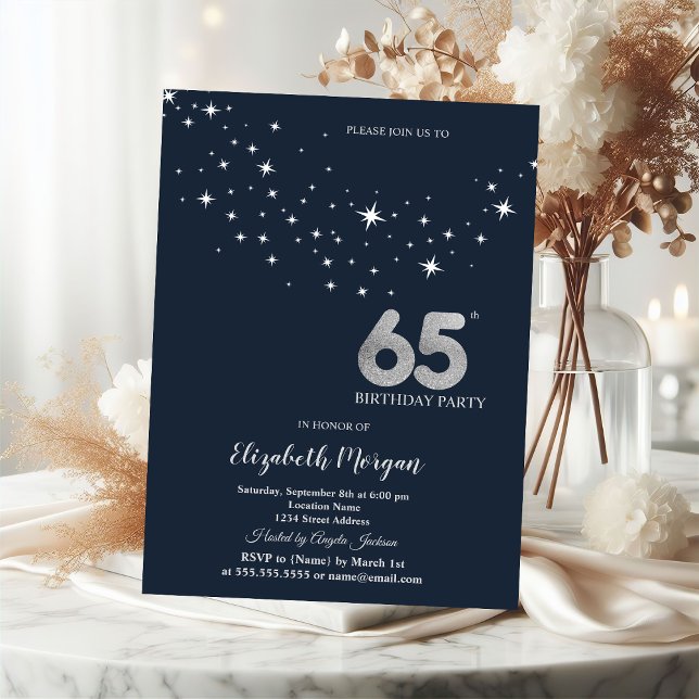 Convites Festa de Aniversário de 65 anos com Estrelas Branc (Criador carregado)