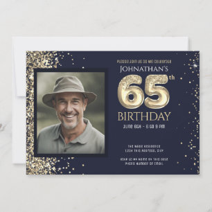 Convites Festa de Aniversário de 65 anos com Foto Azul Bril