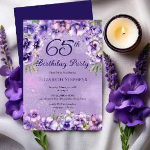 Convites Festa de Aniversário de 65 Anos com Violetas Flora