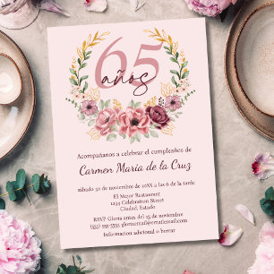 Convites Festa de Aniversário de 65 anos Floral Elegante Ro