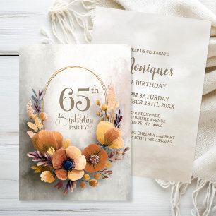 Convites Festa de Aniversário de 65 anos Floral Laranja