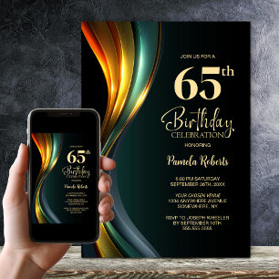 Convites Festa de Aniversário de 65 Anos Preta e Dourada Mo