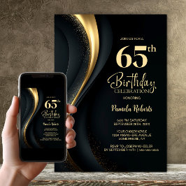 Convites Festa de Aniversário de 65 anos Preto e Dourado