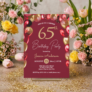 Convites Festa de Aniversário de 65 anos Surpresa Dourado G