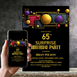 Convites Festa de Aniversário de 65 Anos Surpresa Geométric