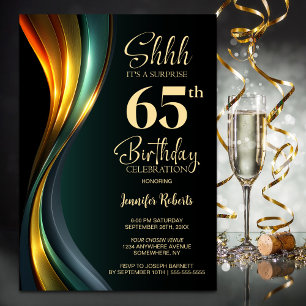 Convites Festa de Aniversário de 65 Anos Surpresa Preta e D