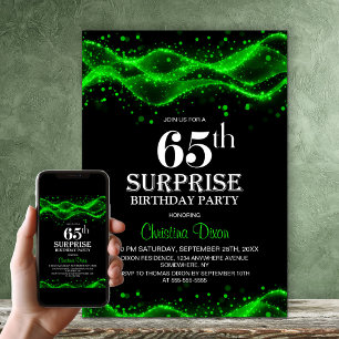 Convites Festa de Aniversário de 65 anos Surpresa Preta e V