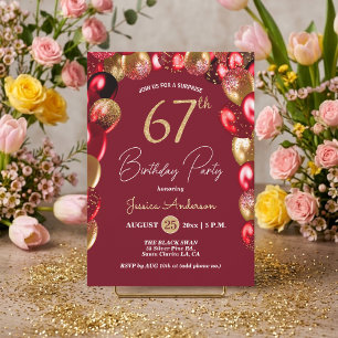 Convites Festa de Aniversário de 67 anos Surpresa Dourado G