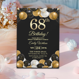 Convites Festa de Aniversário de 68 anos com Brilho Preto D
