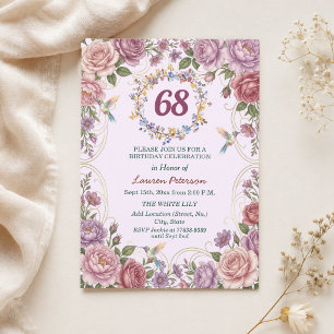 Convites Festa de Aniversário de 68 anos Royal Gold Floral