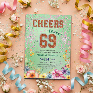 Convites Festa de Aniversário de 69 anos com Brilho Floral 