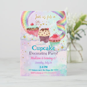 Convites Festa de Aniversário de 6 anos Cupcake Doce Doces