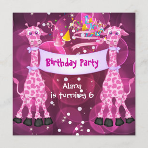 Convites Festa de Aniversário de 6 anos de Meninas Girafa R