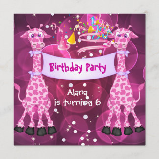 Convites Festa de Aniversário de 6 anos de Meninas Girafa R