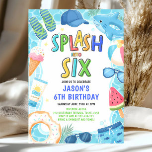 Convites Festa de Aniversário de 6 Anos na Piscina