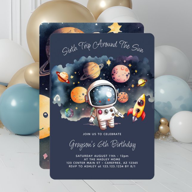 Convites Festa de Aniversário de 6 anos Planetas Espaço Sid (Criador carregado)