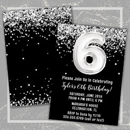 Convites Festa de Aniversário de 6 anos Preto e Branco