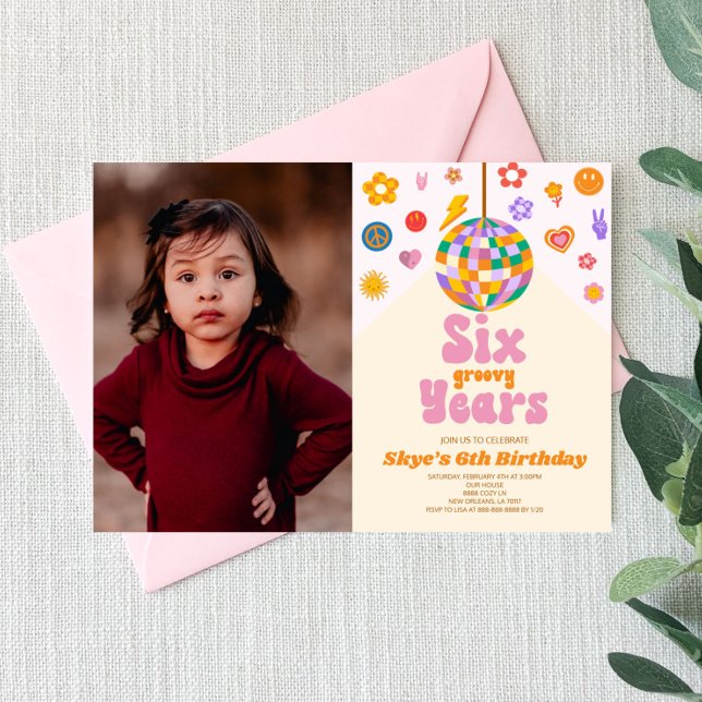 Convites Festa de aniversário de 6 de seis anos de Groovy B (Criador carregado)