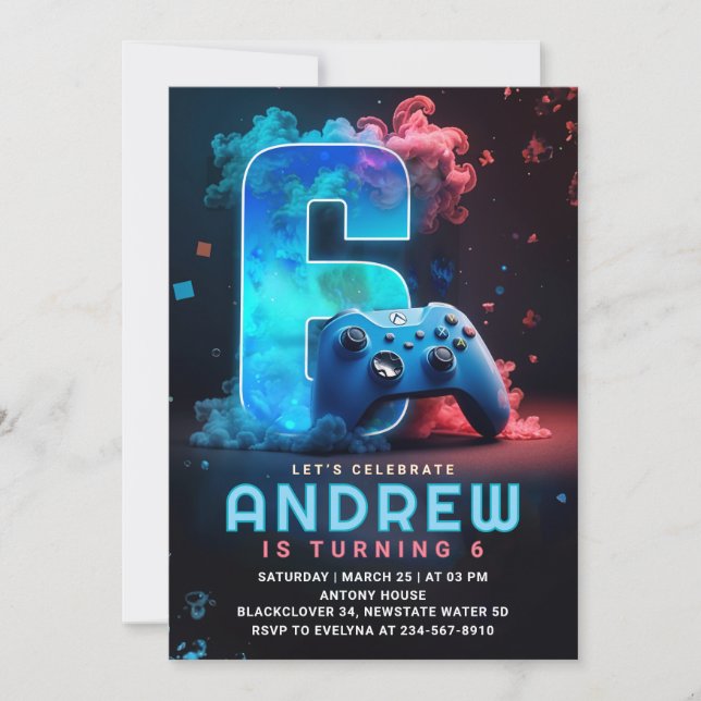 Convites Festa de aniversário de 6 de videogame (Frente)