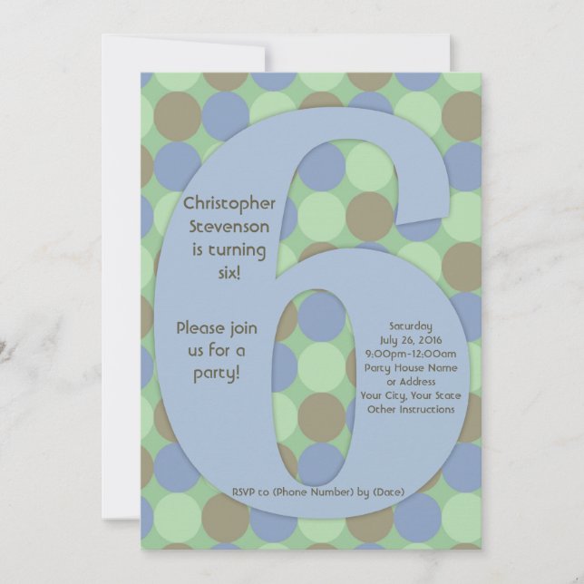 Convites Festa de aniversário de 6 do Grande Número 6 (Frente)