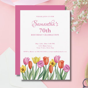 Convites Festa de Aniversário de 70 anos Aquarela de Tulipa