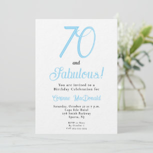 Convites Festa de Aniversário de 70 Anos Azul Ártico Fabulo