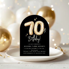 Convites Festa de Aniversário de 70 Anos Balão Dourado Mode