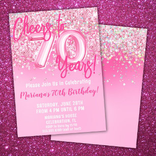 Convites Festa de Aniversário de 70 anos com Brilho Rosa