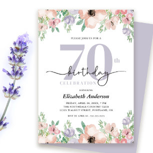 Convites Festa de Aniversário de 70 Anos com Floral Pastel 