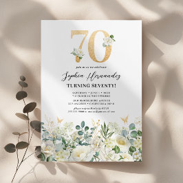 Convites Festa de Aniversário de 70 anos com Flores Verdes 