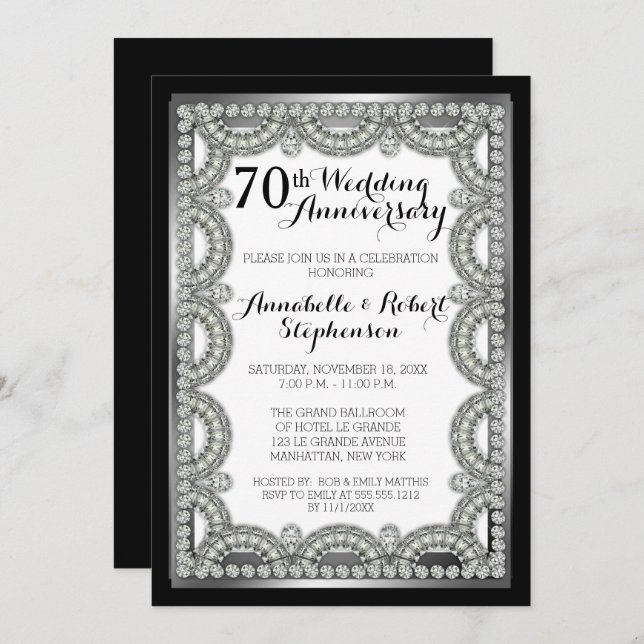 Convites Festa de Aniversário de 70 Anos de Casamento de Pr (Frente/Verso)