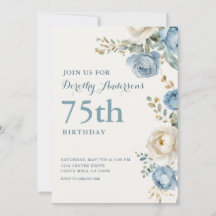 Festa de Aniversário de 70 anos Elegante Floral Az