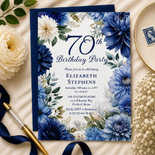 Convites Festa de Aniversário de 70 Anos Elegante Floral Da